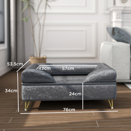 PawHut Dog Sofa Couch – Removable Backrest & Washable Cushion – Grey