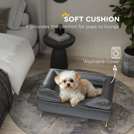 PawHut Dog Sofa Couch – Removable Backrest & Washable Cushion – Grey