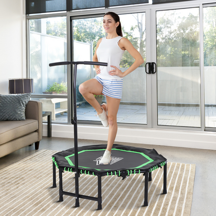 HOMCOM Foldable Trampoline with Adjustable Handle – For Adults and Teens, Green