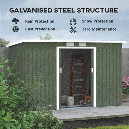 Green Corrugated Metal Garden Shed 9ft x 4.25ft with Foundation, Doors & Ventilation