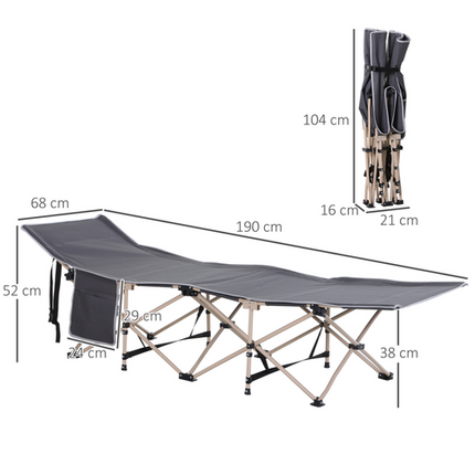 Outsunny Military-Style Portable Camping Cot – Single Sleeping Bed – Grey