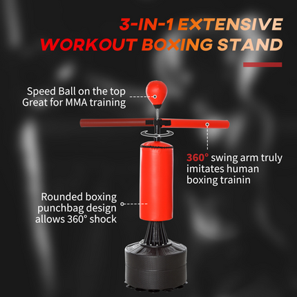 HOMCOM Rotating Boxing Punch Bag Stand – Flexible Arm with Speed Ball and Water-Filled Base