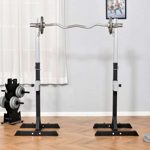 HOMCOM Portable Barbell Squat Rack – 2 Pairs, with Wheels, Weight Lifting Stand