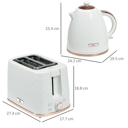 HOMCOM 1.7L Fast Boil Kettle & 2-Slice Toaster Set – White