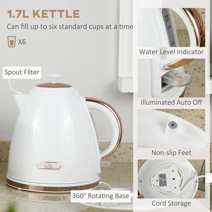 HOMCOM 1.7L Fast Boil Kettle & 2-Slice Toaster Set – White