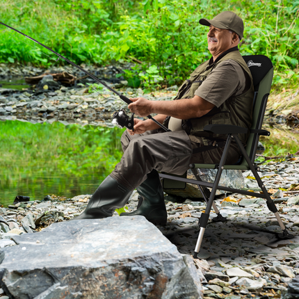 Outsunny Folding Fishing Chair – 7-Level Adjustable Camping Seat with Backrest