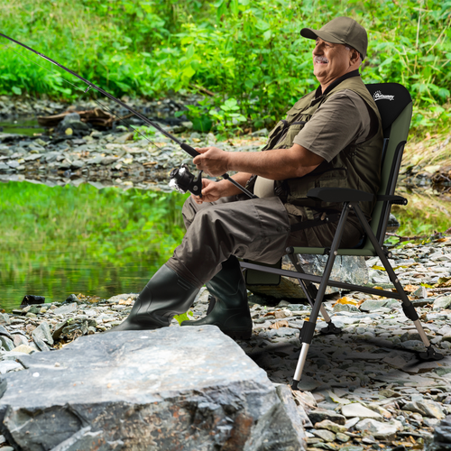 Outsunny Folding Fishing Chair – 7-Level Adjustable Camping Seat with Backrest