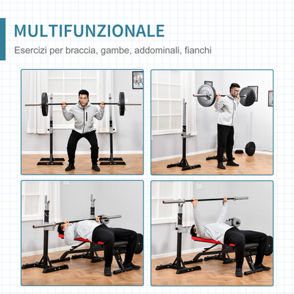 HOMCOM Portable Barbell Squat Rack – 2 Pairs, with Wheels, Weight Lifting Stand