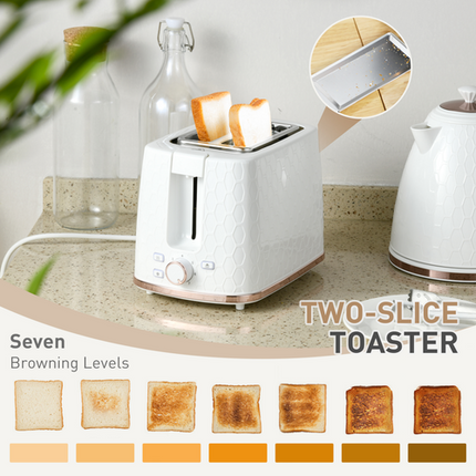 HOMCOM 1.7L Fast Boil Kettle & 2-Slice Toaster Set – White