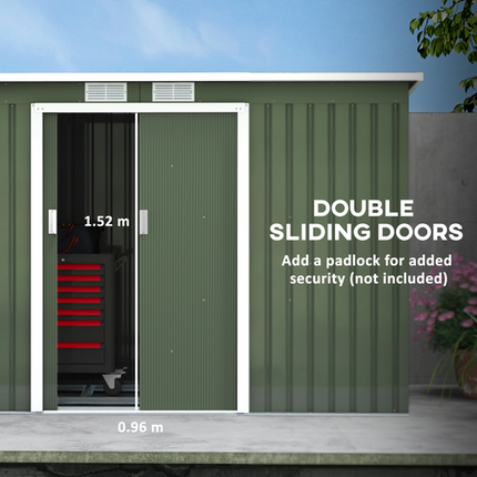 Green Corrugated Metal Garden Shed 9ft x 4.25ft with Foundation, Doors & Ventilation