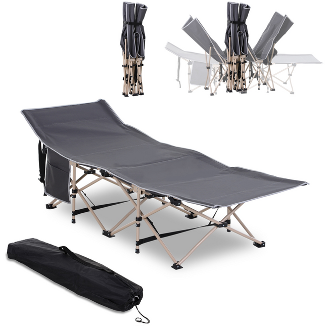 Outsunny Military-Style Portable Camping Cot – Single Sleeping Bed – Grey