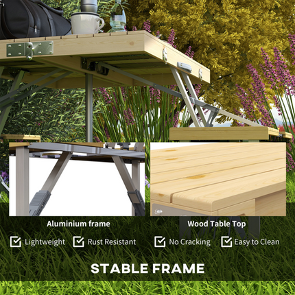 Outsunny Folding Camping Table & Chairs Set with Umbrella Hole – Aluminium Frame