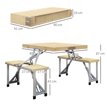 Outsunny Folding Camping Table & Chairs Set with Umbrella Hole – Aluminium Frame