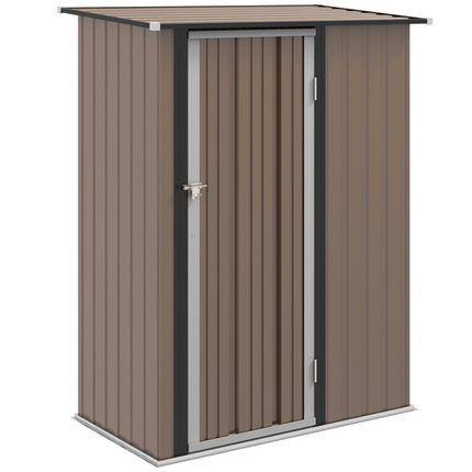 Brown Steel Garden Storage Shed with Lockable Door – Outdoor Utility Storage Cabinet