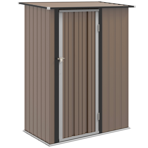 Brown Steel Garden Storage Shed with Lockable Door – Outdoor Utility Storage Cabinet