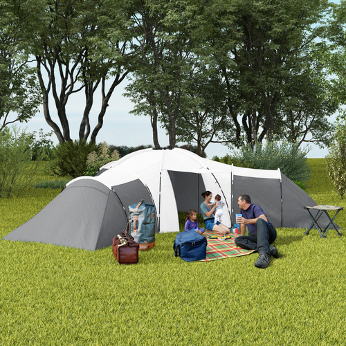Outsunny Large Family Camping Tent – 3 Bedrooms, Living Area & Porch for 6–9 People