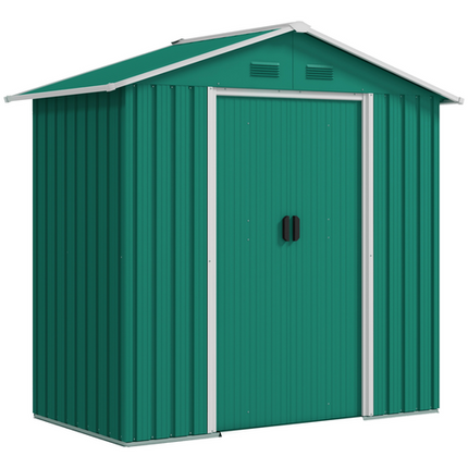 Green Metal Garden Shed 6.5 x 3.5FT – Outdoor Storage House for Tools and Equipment