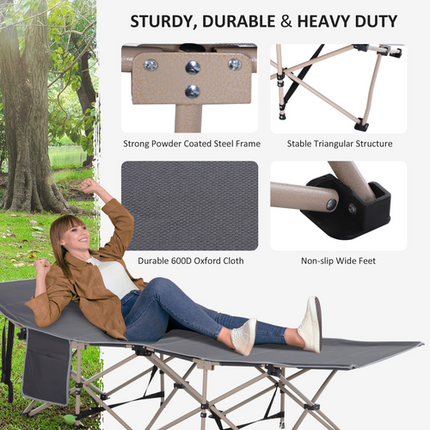 Outsunny Military-Style Portable Camping Cot – Single Sleeping Bed – Grey