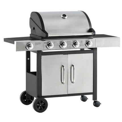 Outsunny 4+1 Burner Gas BBQ Trolley Grill - Stainless Steel 128x50x113cm
