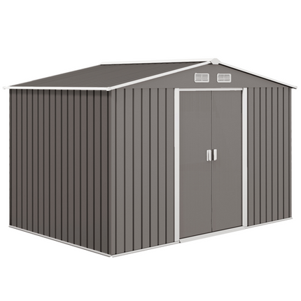 Grey Metal Garden Shed 9 x 6FT with Foundation & Ventilation – Outdoor Storage Building