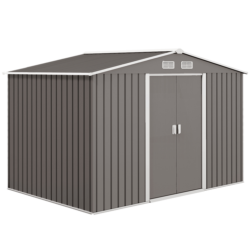 Grey Metal Garden Shed 9 x 6FT with Foundation & Ventilation – Outdoor Storage Building