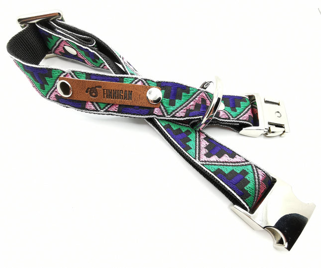 Finnigan Designer Dog Collar – ZigZag Personalised Charm Cotton Pet Collar