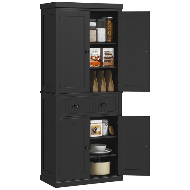 Freestanding Kitchen Storage Cabinet – Drawers, Shelves, Cupboards, Black