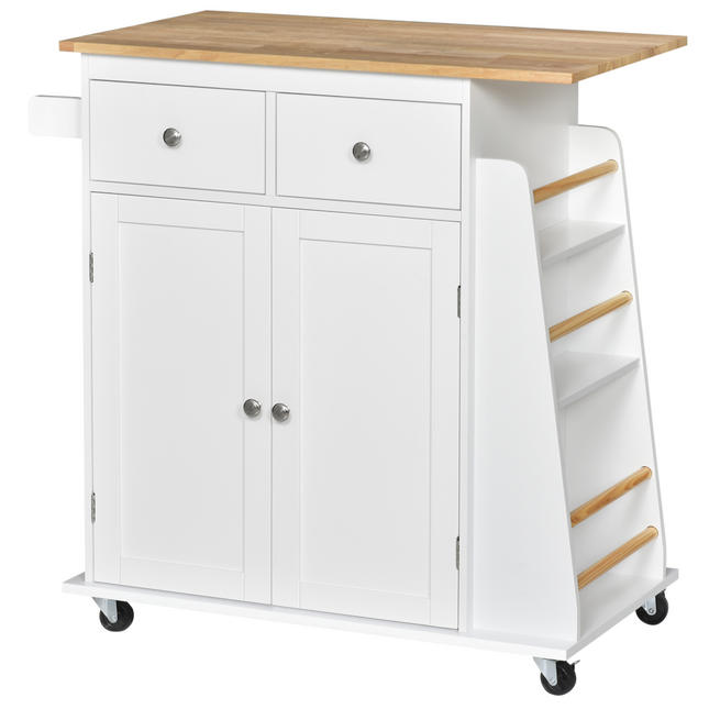 Kitchen Island Storage Unit – Rubber Wood Top & 3-Tier Spice Rack