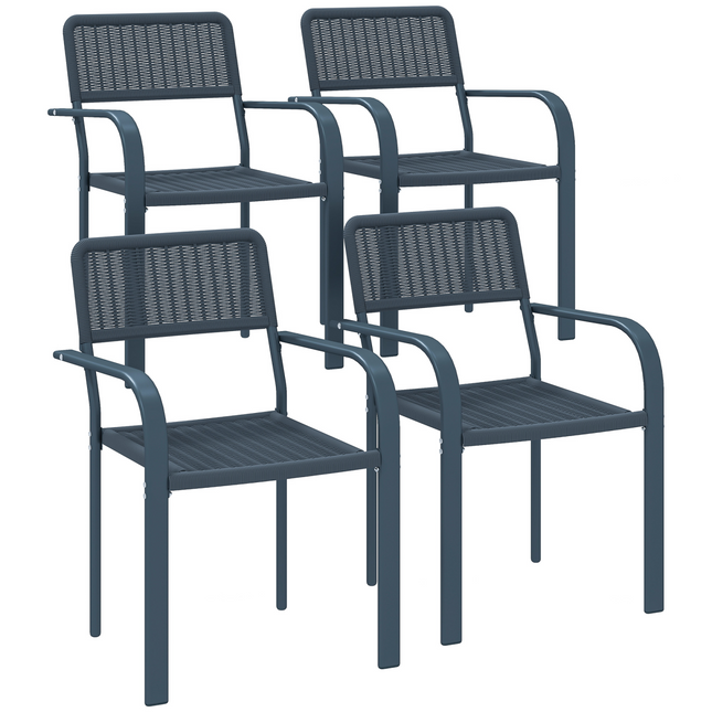 Outsunny Garden Chairs Set of 4, Stackable & Rattan Effect, Dark Grey