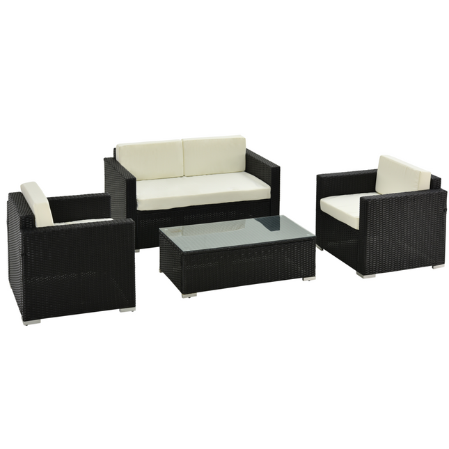 4 Pieces Rattan Sofa Set, Steel-Black