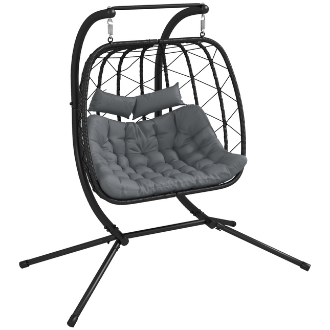 Outsunny PE Hanging Swing Chair with Thick Cushion, Patio Hanging Chair, Black