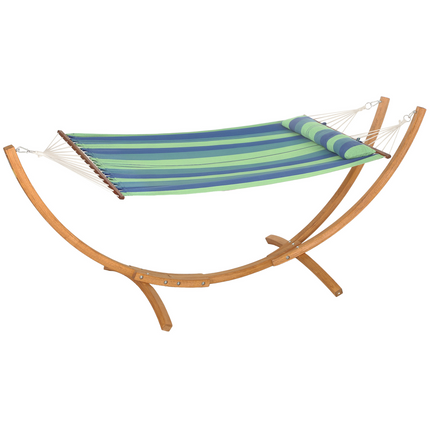 Outsunny Hammock with Stand, Triple-Head Wood Hammock with Cotton Bed, Blue