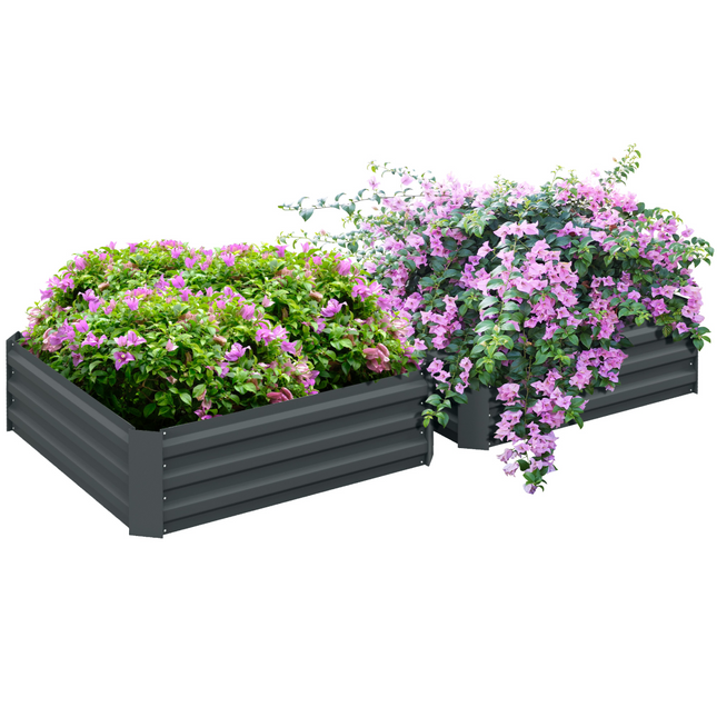 Outsunny Set of 2 Raised Garden Bed Galvanised Planter Box Easy Setup Dark Grey