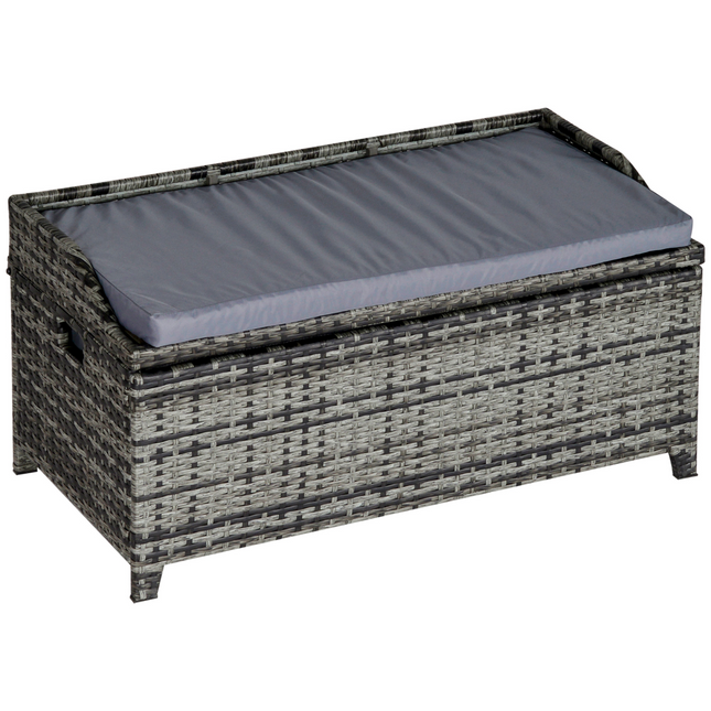 PE Rattan Bench Patio Wicker Storage Basket Seat Furniture w/ Cushion
