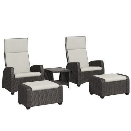 Outsunny 5 PCs Rattan Garden Furniture Set with Reclining Chairs, Brown