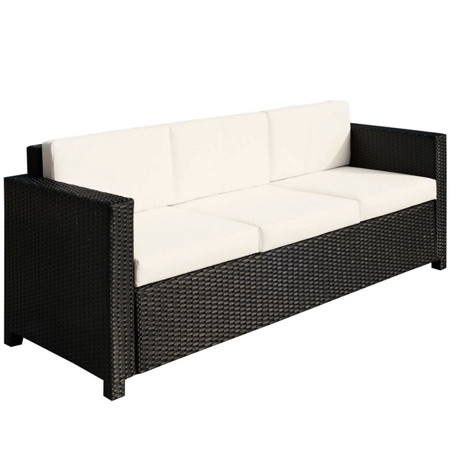 3 Seater Rattan Garden Sofa Black Outdoor Patio Wicker Weave Furniture Chair