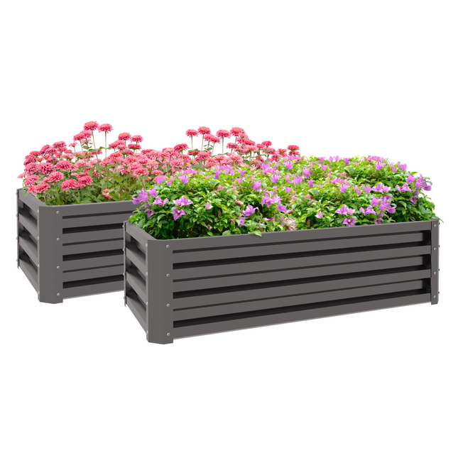 Outsunny Galvanized Steel Raised Planter Box Set - Grey, 2 Pack