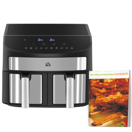 HOMCOM Dual Air Fryer 8L 2400W – 10-in-1 Oil-Free with Sync Cook & Timer