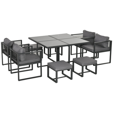 8 Seater Dining Cube Set  Dining Table, 4 Chairs & 4 Footstools & Cushion, Grey
