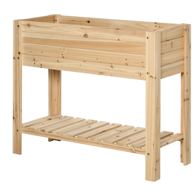 Wooden Raised Plant Stand Tall Flower Bed Box with Clapboard 100x40x84cm