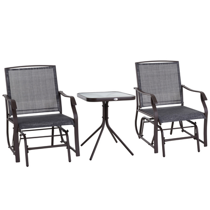 Steel Frame Set-of-2 Glider Rocking Chair w/ Table Set Grey