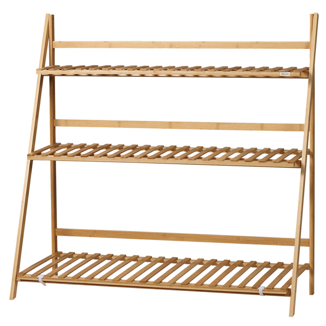 3-Tier Folding Bamboo Plant Stand Display Shelf Rack for Indoor & Outdoor