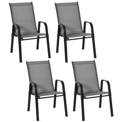 Set of 4 Garden Dining Chair Set Outdoor w/ High Back Armrest Grey Outsunny