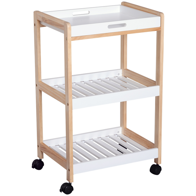 Kitchen Trolley Cart – Bamboo & MDF Frame, 74.5cm Height, 3-Tier Shelves