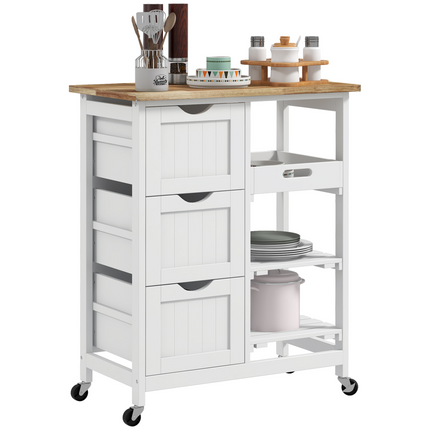 HOMCOM Rolling Kitchen Island Cart – Compact Bar Serving Trolley, White