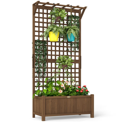 Wooden Trellis Planter with Drain Holes, Privacy Screen Raised Beds for Garden