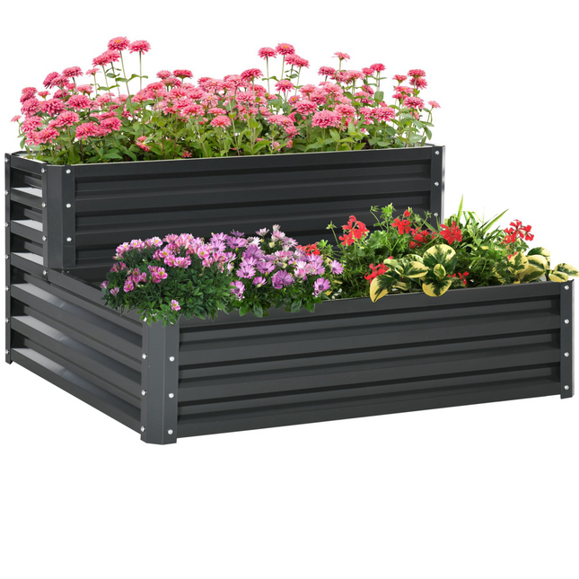 Outsunny Galvanised 2-Tier Raised Garden Bed Planter – Durable & Functional