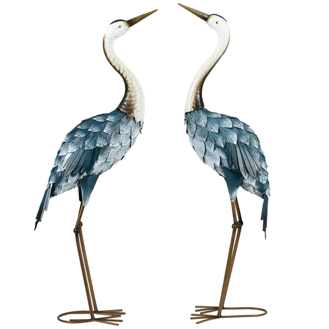 Vibrant Outsunny Steel Crane Garden Statues - 2 PCS Colorful Décor Set