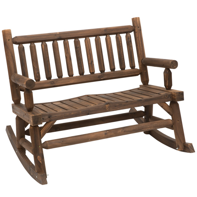 2-Seater Rocking Bench Wood Frame Curved Dark Stain Brown