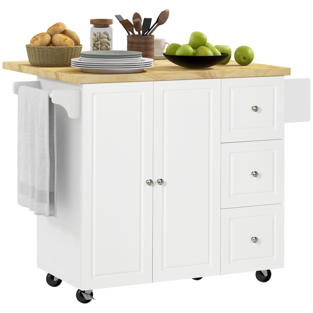 Drop-Leaf Kitchen Island Cart on Wheels – Drawers & Storage Cabinet